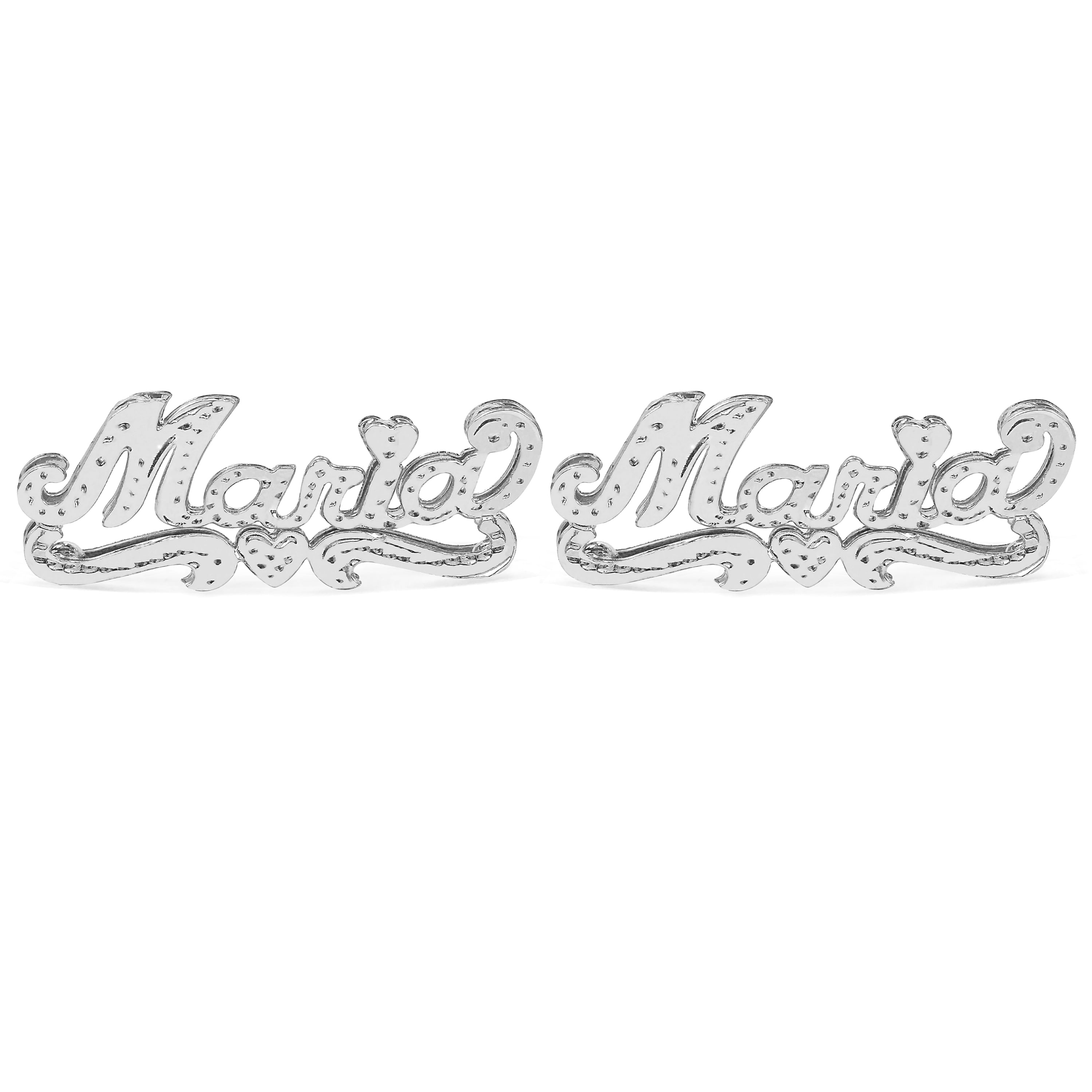Personalized Stud Name Earrings with Beading and Rhodium All Over The Name, Tail and Heart
