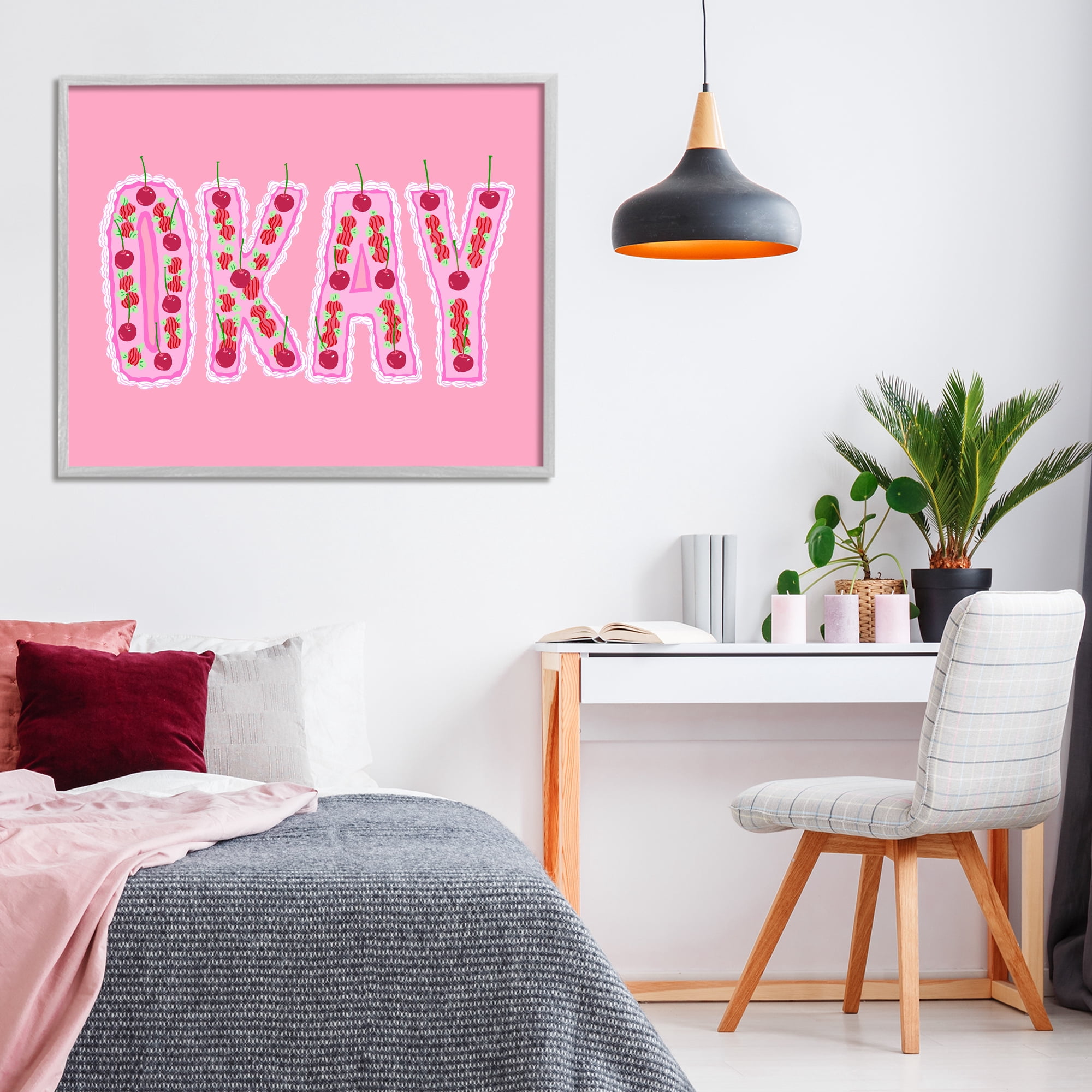 Stupell Industries Okay Pastel Cherry Cake Gray Framed Giclee Art, design by Ziwei Li