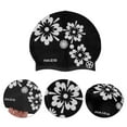 thumbnail image 3 of Unique Bargains 1 Pc Waterproof Square Flower Pattern Swim Cap Black White, 3 of 6