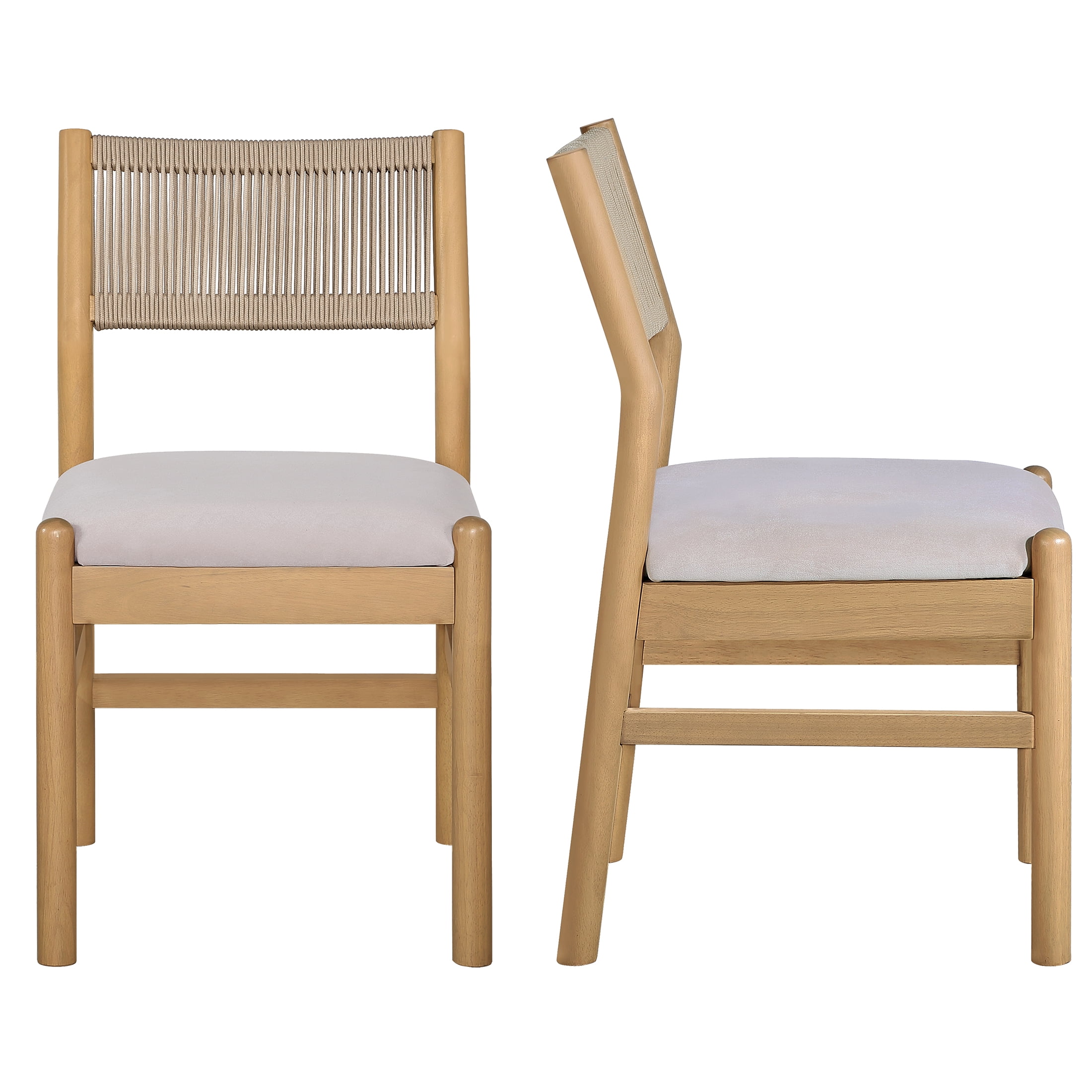 Better Homes & Gardens Lillian Fluted Dining Chairs 2 Pack, Beige Velvet, Rope Back
