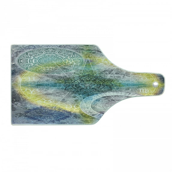 Mandala Cutting Board, Geometry Element Complex Oriental Motifs with Vivid Colors Star Pattern, Decorative Tempered Glass Cutting and Serving Board, in 3 Sizes, by Ambesonne
