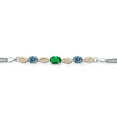 thumbnail image 2 of 925 Silver and 10K Yellow Gold Green Nano Emerald and Persian Blue Moissanite and White Lab Grown Diamond Bracelet for Women (1.56 Cttw, Gemstone May Birthstone, Oval, Wheat Chain, 6.5 inches), 2 of 5