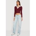 thumbnail image 3 of Women's Contrast Trim Ribbed Knit Cropped Polo Shirt, 3 of 4