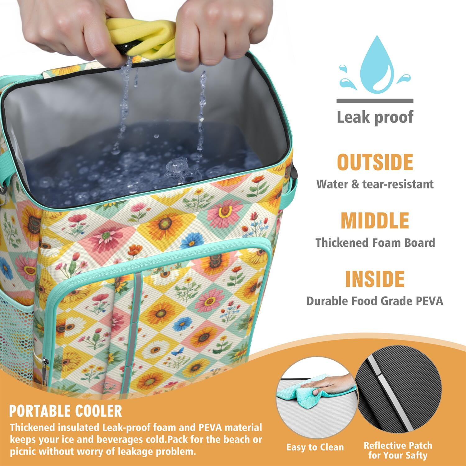 Travel Cooler Bag - Pioneer Flower Camping Beer Cooler Backpack with Bottle Opener- Waterproof Insulated Picnic Backpacks - Cooler Bag for Beach
