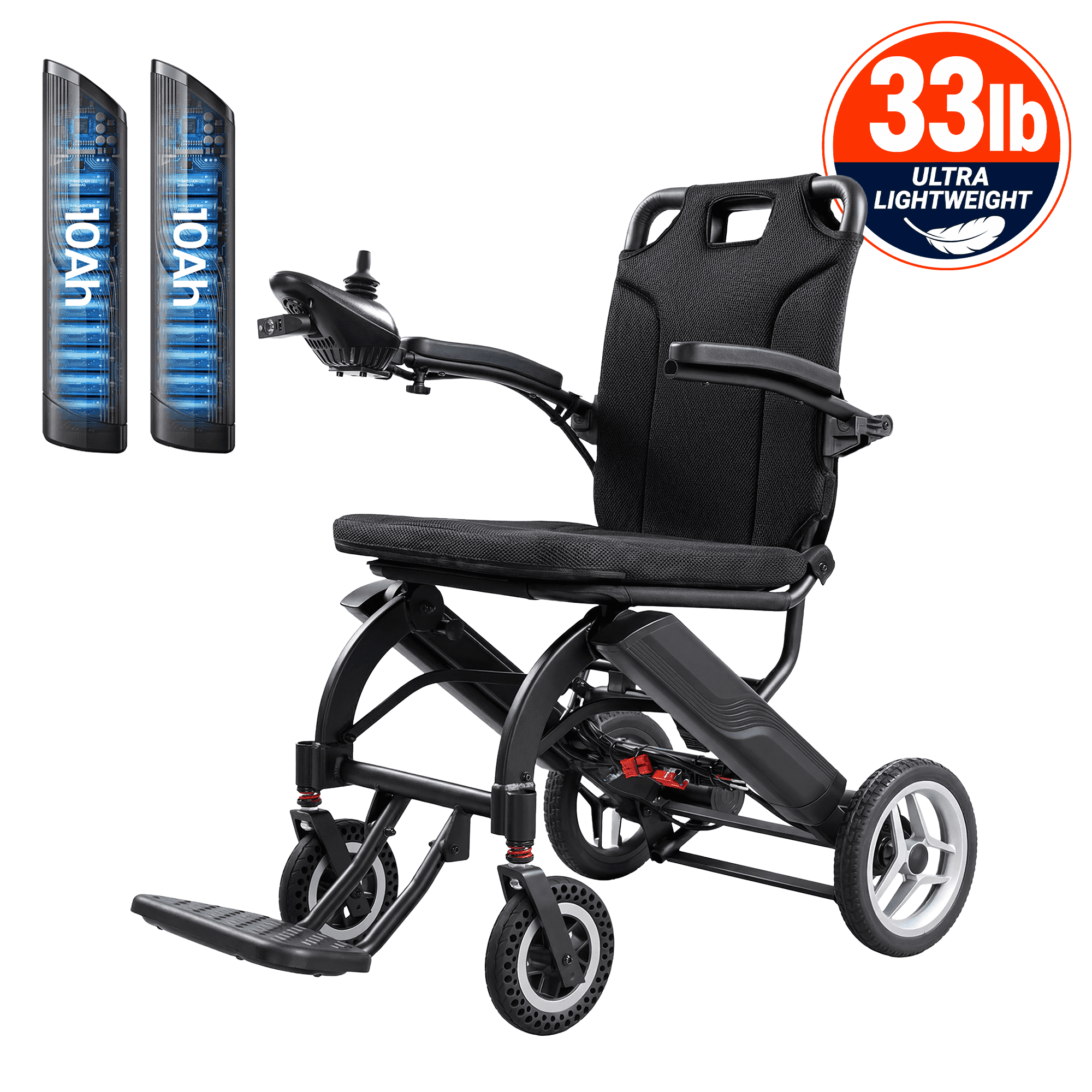 Tivaro 33Lbs Foldable Electric Wheelchair, 30-Mile Range, 2×10Ah Batteries, Black