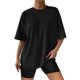thumbnail image 2 of Camiseta de manga corta y cuello redondo oversize para mujer: corte holgado, color liso, mezcla de poliéster, tops casuales de verano, tallas S-XXL., 2 of 4