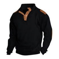 AnuYalue Mens Casual Sweatshirt Patchwork Stand Collar Button Up Pullover Fall Warm Loose Fit Long Sleeve Golf Sweatshirts