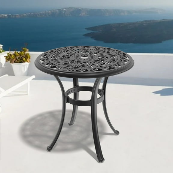 CoSoTower 26.77-inch Cast Aluminum Patio Dining Table with Black Frame and Umbrella Hole
