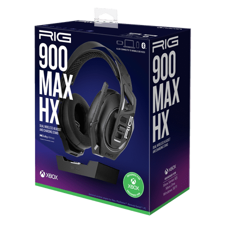RIG - 900 Max HX Dual Wireless Gaming Headset with Dolby Atmos, Bluetooth, and Base for Xbox, PlayStation, Nintendo Switch, PC - Black