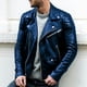 thumbnail image 2 of Chaqueta de cuero para hombre europea y americana, chaqueta de cuero de motociclista punk con cuello alto para jóvenes y hombres, 2 of 5