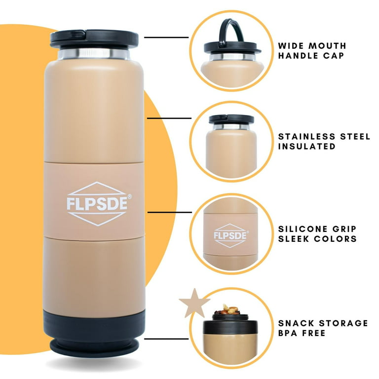 FLPSDE Water Bottle with Snack Compartment, Drink & Snack Cup Combo, 20oz  Stainless Steel Water Bottle with 7oz Snack Container, Snack Storage, Dual  Chamber Water Bottle 
