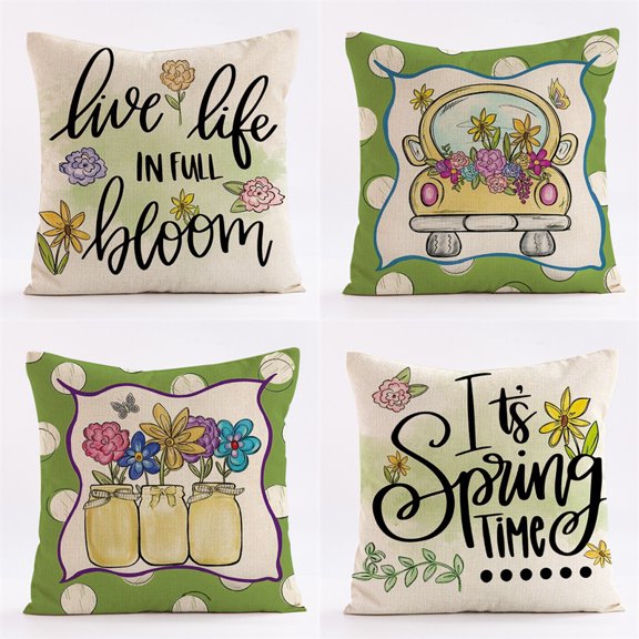 Daisy Throw Pillow Covers 18 x 18 Inch Spring Summer Flowers Truck Farmhouse Decorative Pillows Soft Cushion Cases for Couch Sofa Bed Home Decor