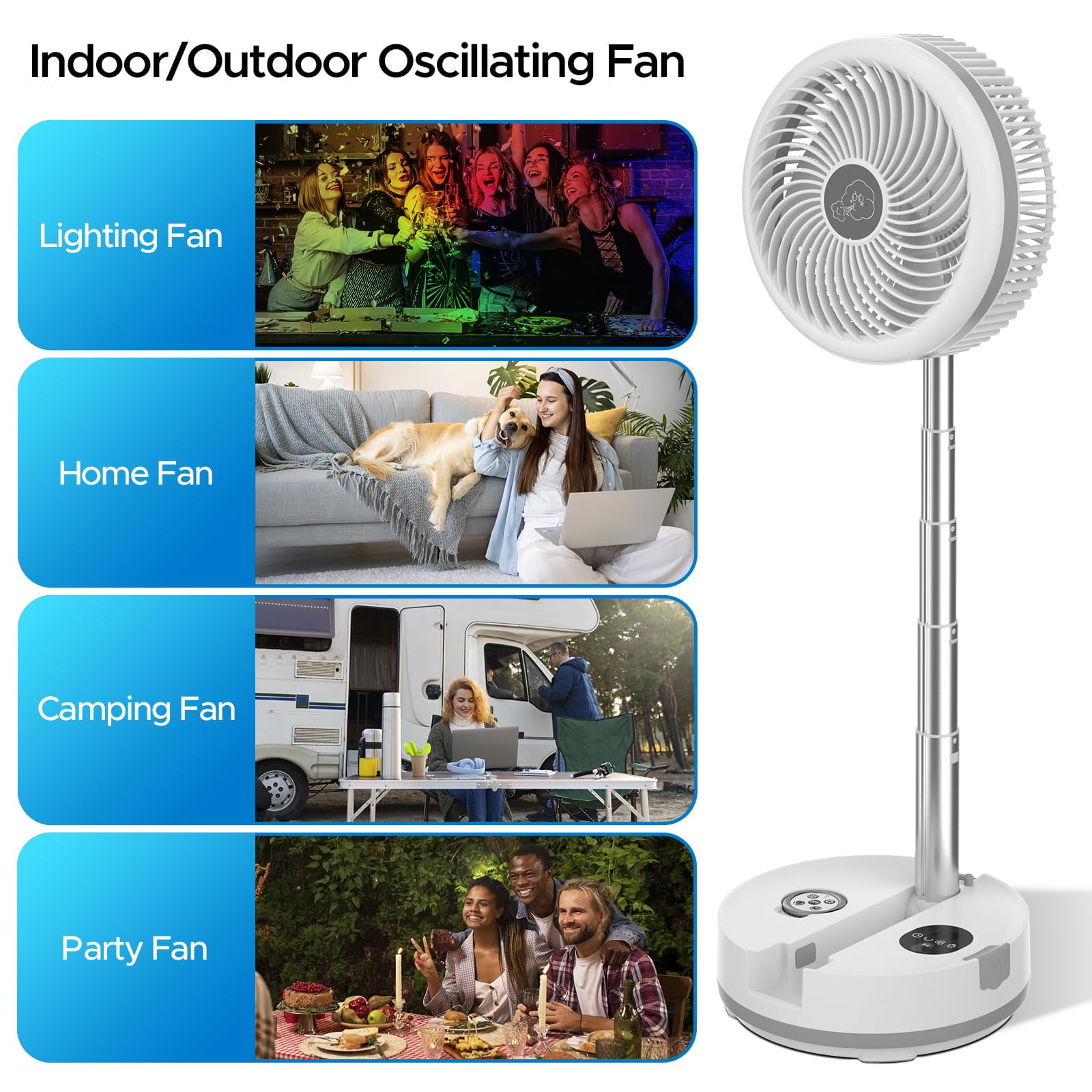 Oscillating Standing Fan, 40000mAh Rechargeable Battery Operated Fan with Remote/Timer, Portable RGB Lighting Fan, Pedestal Floor Fan for Bedroom Party Camping