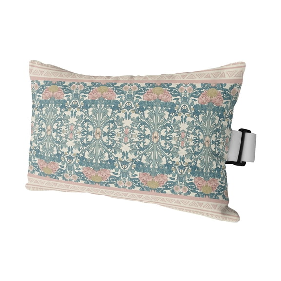 Teal Pink Geometric Outdoor Pillows for Chaise Lounge Chair Waterproof Lumbar Pillows with Insert&Adjustable Strap Beach Headrest Pillow Vintage Floral Watercolor Boho Pillow for Patio Pool 11"x16"