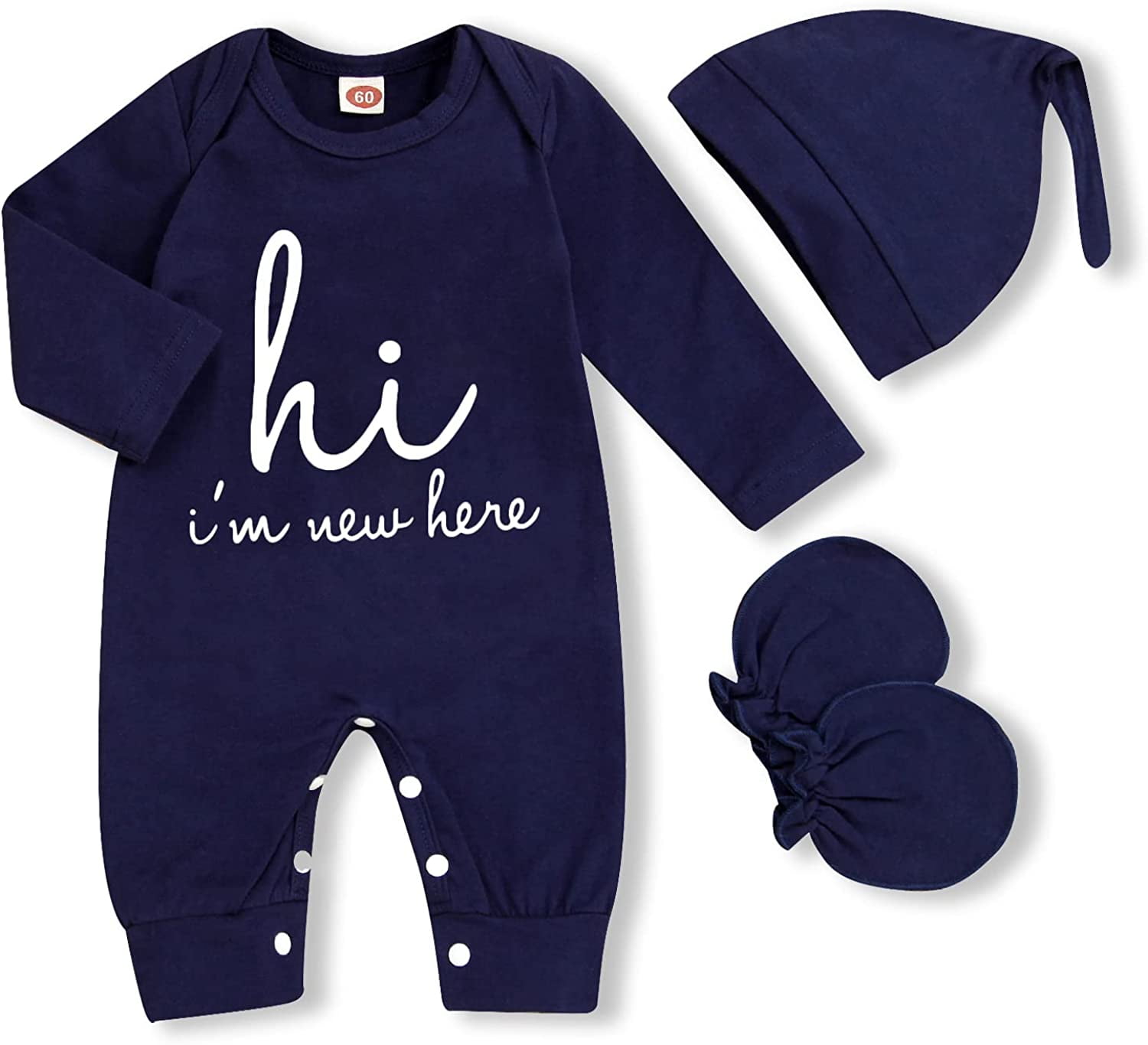 Viworld 3PCS Newborn Baby Boy Romper Coming Home Outfits Letter Print Bodysuit Jumpsuit+Hat