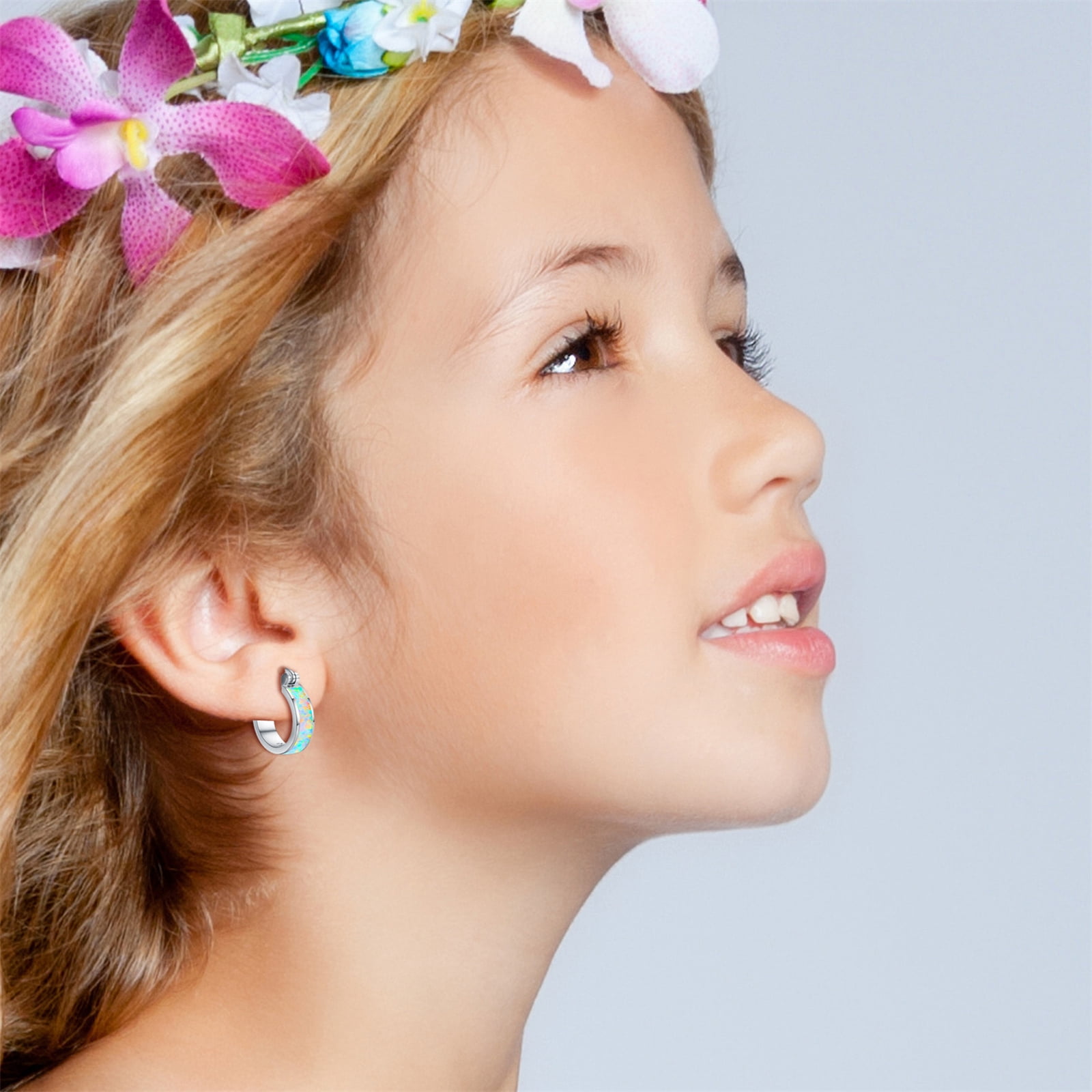 Coachuhhar Opal Huggie Earrings, Colorful Opal, 925 Sterling Silver, Silver Clean Cloth