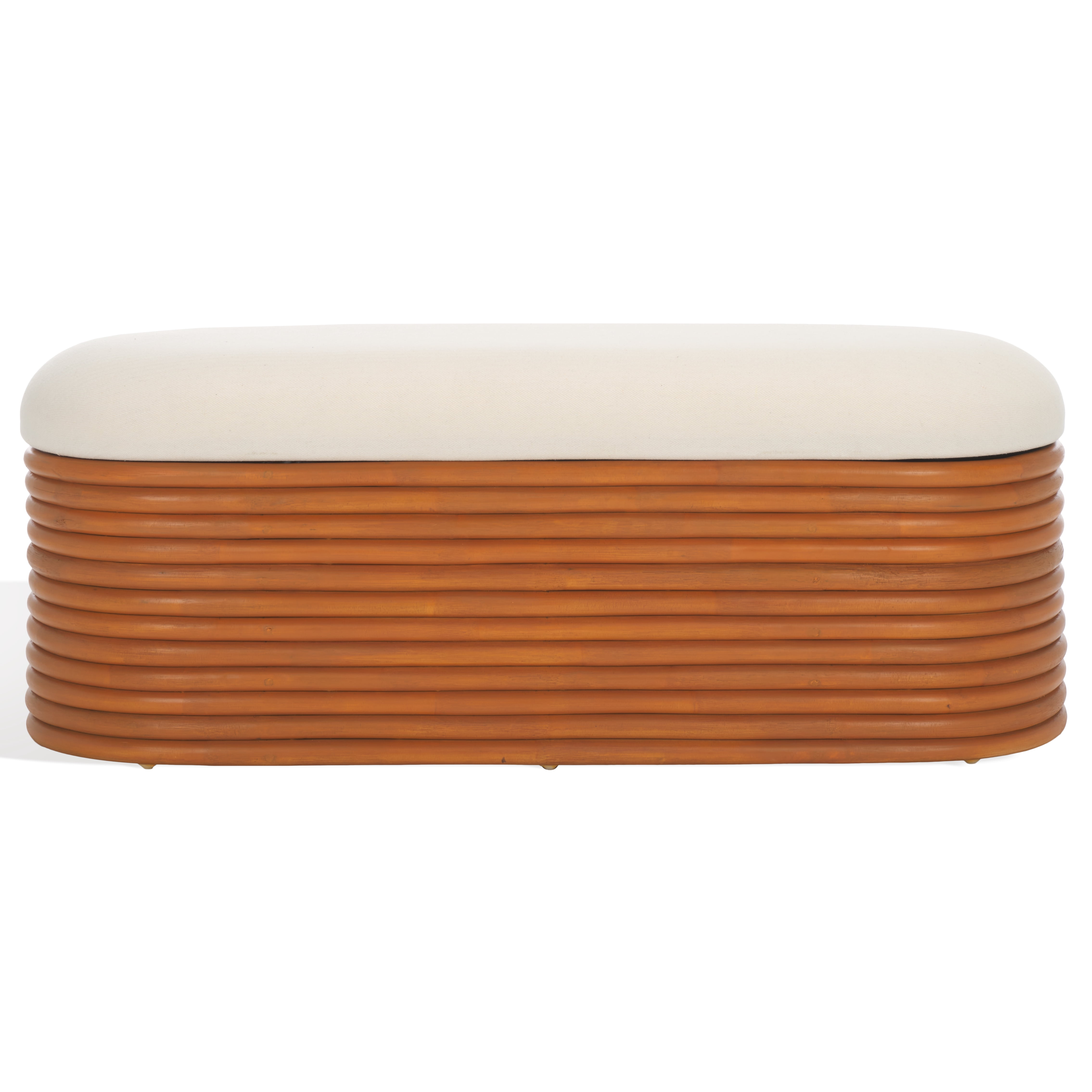 Safavieh Couture Bayard Rattan Storage Upholstered Bench, Natural/White