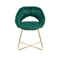 thumbnail image 4 of 2 Pieces Accent Chair, Velvet Upholstered Dining Chair with Woven Backrest and Cross Metal Legs, Modern Vanity Chair Living Room Chair Side Chair Office Chair with Adjustable Foot Pads, Emerald, 4 of 9