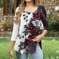 thumbnail image 5 of JTZGDY Summer Tunic Tops for Women Dressy Casual 2025 Fashion 3/4 Lenght Sleeve Floral Printed Ruched Pleated Crewneck Graphic T-Shirts Loose Fit Curvy Hem Blouse Wine#04 XXL, 5 of 7