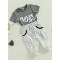 thumbnail image 3 of Suealasg Toddler Boys Summer Clothes 6M 1T 2T 3T 4T Little Boys Short Sleeve Crew Neck Letter Print T-shirt + Long Pants Sets 2pcs Kids Boys Valentines Day Outfits, 3 of 9