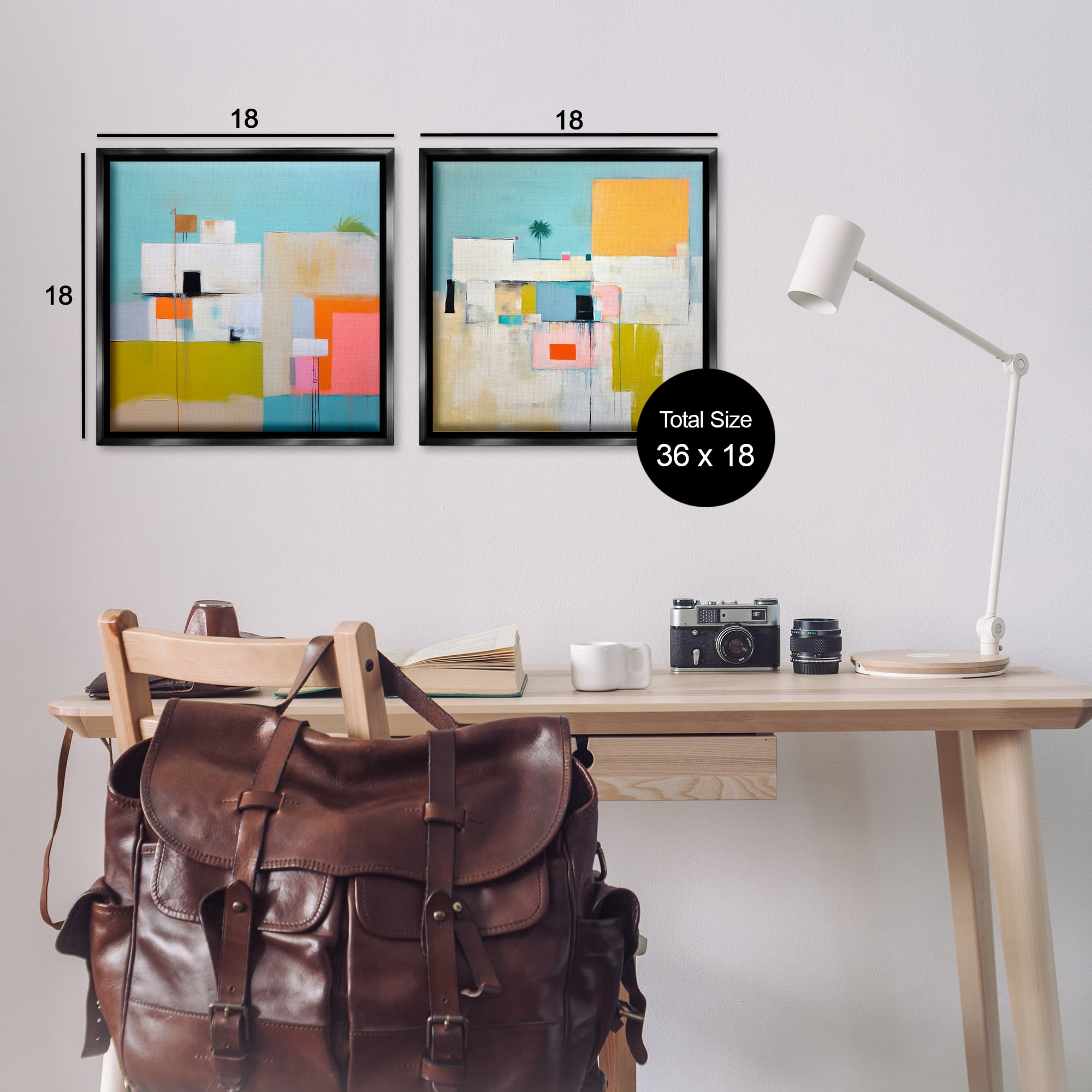 Stupell Industries Abstract Square Block Apartment Buildings & Architecture Painting Black Floater Framed Canvas Art Print Wall Art, 18 x 18, Set of 2