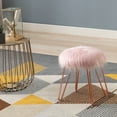 thumbnail image 4 of Duhome Mongolian Faux Fur Ottoman Round Foot Rest Stool Vanity Stool Makeup Stool with Rose Gold Metal Hair Pin Legs for Bedroom Living Room Pink, 4 of 6