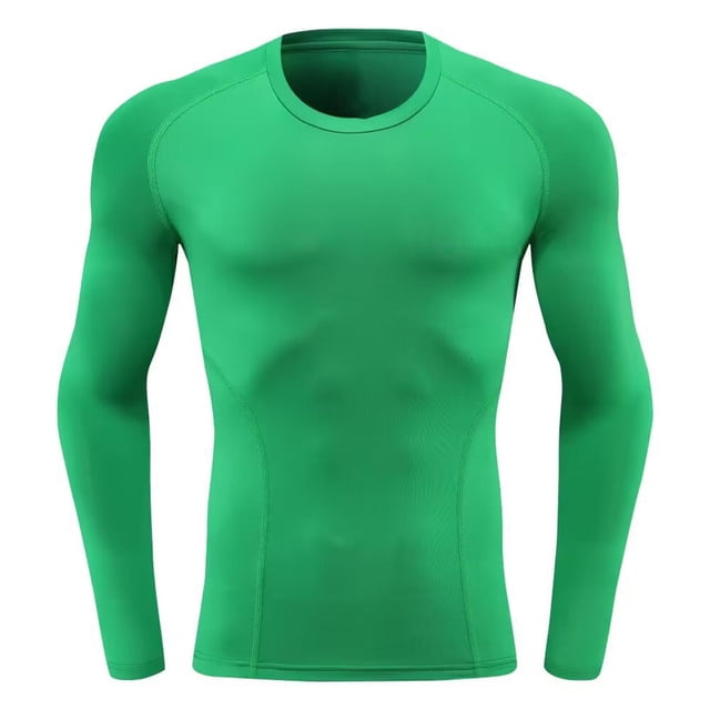 Lovzfmll Haut de Compression à Manches Longues Couleur Unie Mode Décontractée pour Hommes, Couche de Base Haute Élasticité Sport Extérieur Vert, m