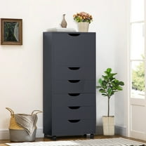 Naomi Home Adult 6-Drawer Dresser with Cabinet, Mobile Storage Unit with Lockable Wheels for Small Spaces, Black