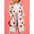 thumbnail image 2 of Arvbitana Women's Knit Long Cardigans Heart Print Long Sleeve Open Front Sweater Coat with Pockets Ladies Casual Warm Knitwear Outerwear for Streetwear, 2 of 7