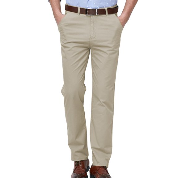 Migroa Mens Dress Pants Formal Slim Fit Tuxedo Expandable Waist Flat Front Slacks Pant for Men Groomsmen Business Work Regular Fit Beige L