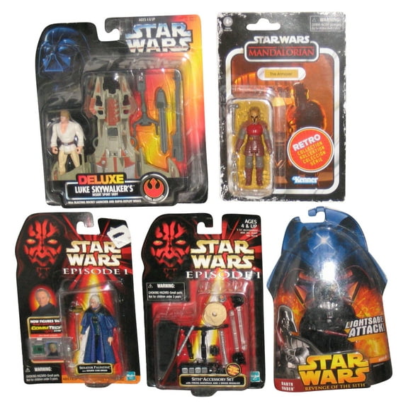 Star Wars Figure Lot - (Darth Vader, The Armorer, Senator Palpatine, Luke Skywalker & Sith Accessory)