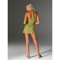 thumbnail image 2 of Green Deep V-Neck Halter Mini Dress With Hollow-Out Jacquard Pattern, Vacation Style Spring Summer, 2 of 7