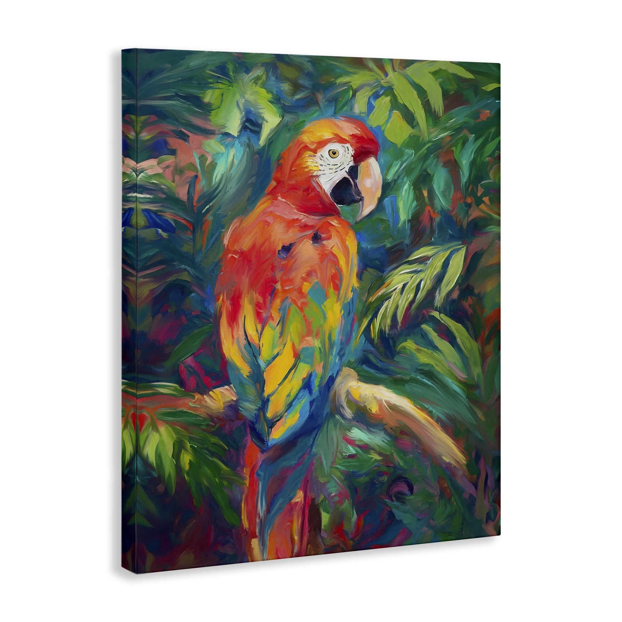 Stupell Industries Jungle Macaw on Branch Animals & Insects Painting Gallery Wrapped Canvas Art Print Wall Art, 30 x 40