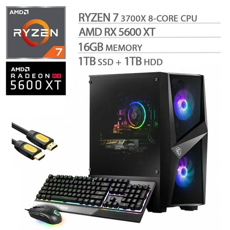 MSI Codex X ZS Gaming Desktop PC, AMD 8-Core Ryzen 7 3700X, Radeon RX 5600 XT, 16GB DDR4 RAM, 1TB SSD+1TB HDD, Wi-Fi 6, RJ-45 Ethernet, DP/HDMI/VGA, Mytrix HDMI Cable, Win 10 - Used Like new