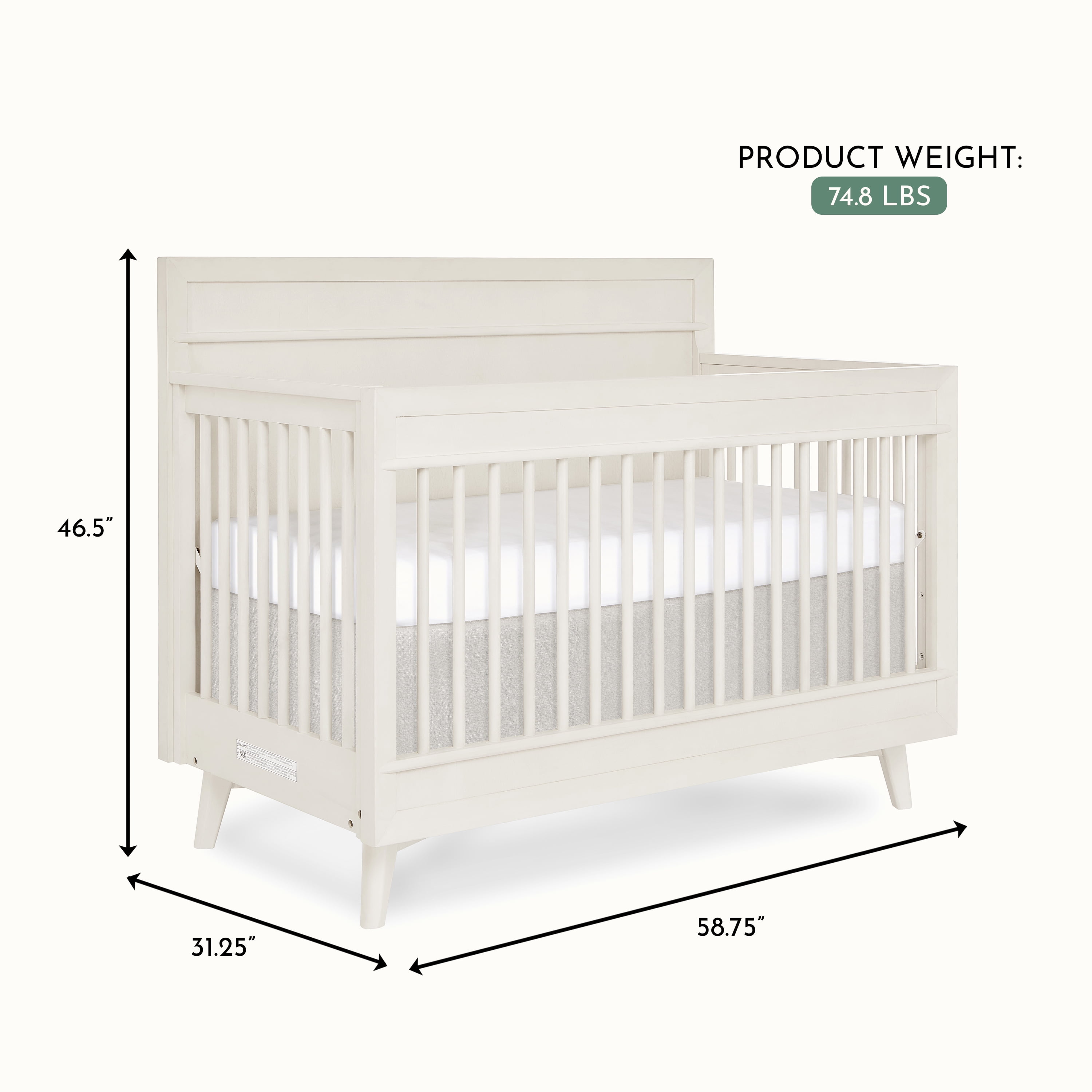 Evolur Loft Antilia Mid Century 4-in-1 Convertible Crib, Vanilla Bean
