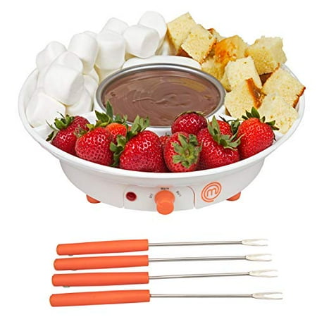 Chocolate Delight Tray MasterChef Chocolate Fondue Maker- Deluxe Electric Dessert Fountain Fondue Pot Set with 4 Forks and Party Serving Tray ()