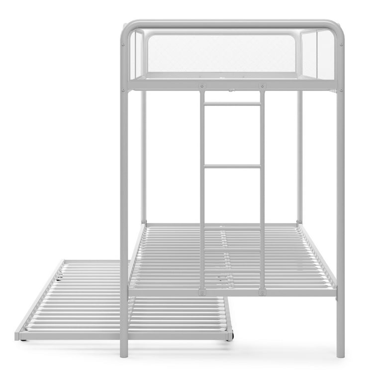 Yoneston Twin over Twin over Twin Bunk Bed, Space Saving Metal Triple Bunk Bed with Full Length Guardrails & Lockable Wheels, White