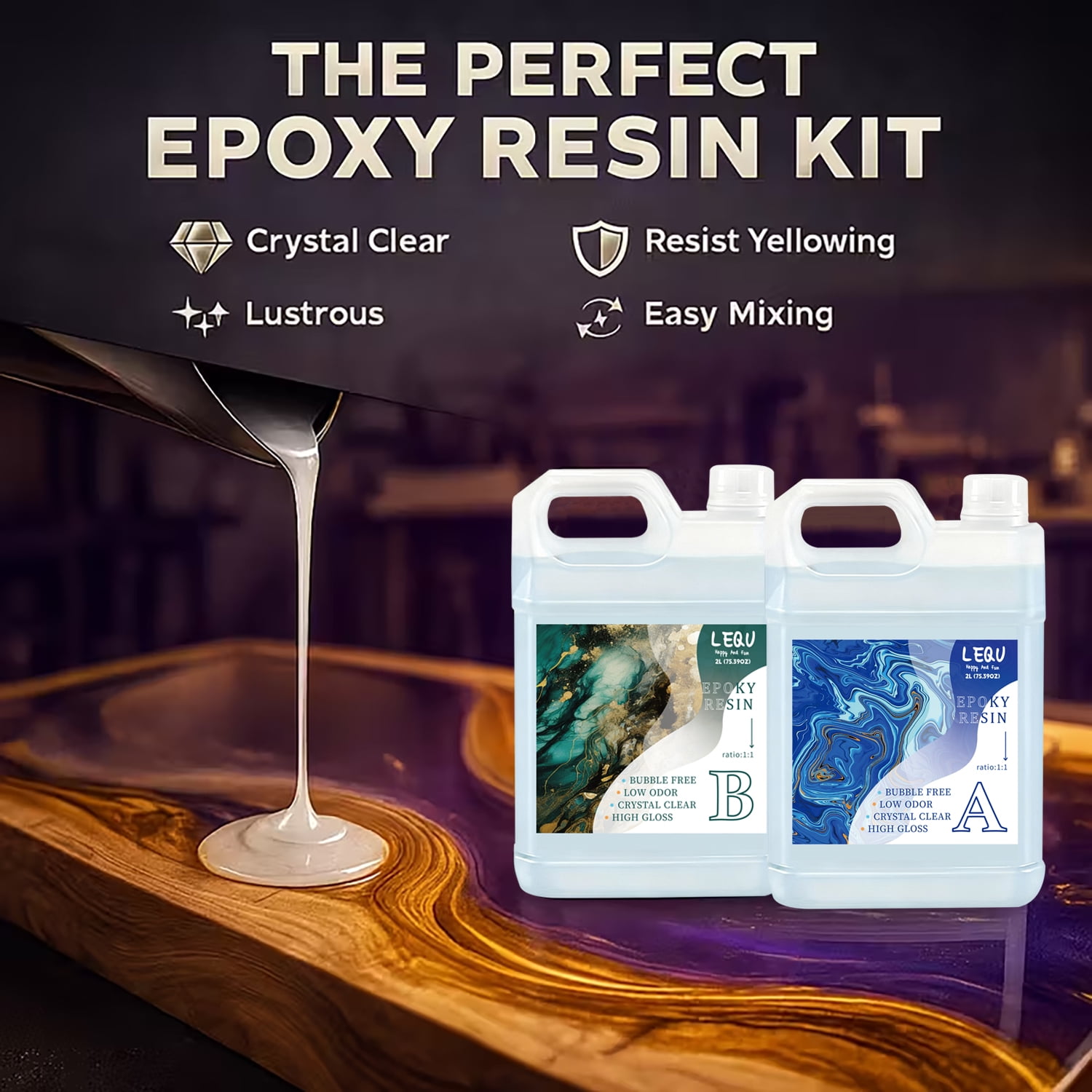 LEQU Epoxy Resin Epoxy Adhesive, 75.39 OZ, 2 Pieces