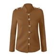 thumbnail image 3 of Tiqkatyck Winter Jackets Clearance, Women Casual Slim Long Sleeve Button Down Shirts Stand Collar Solid Business Jacket Trendy Short Coat Jackets for Women Beige XXL, 3 of 4