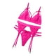 thumbnail image 4 of Conjunto de ropa interior de encaje de 3 piezas para mujer, sujetador sexy, bragas, liguero, rosa fluorescente, L Noticed XX000052-21, 4 of 7