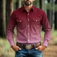 thumbnail image 2 of hoksml Men's Gradient Western Long Sleeve Shirt Point Collar Dual Pocket Stretch Casual Everyday Top, 2 of 9