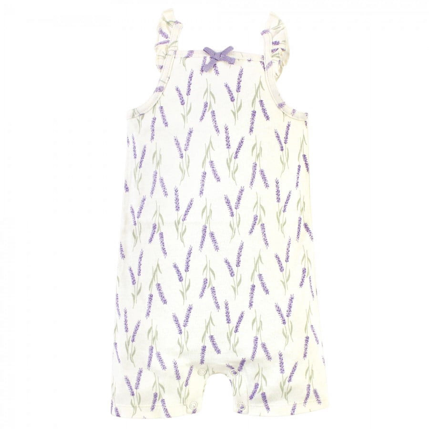 Touched by Nature Baby Girl Organic Cotton Rompers 3pk, Lavender, 0-3 Months
