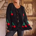 thumbnail image 2 of Kaondbfi Women's Cardigan, Cozy Knitwear for Fall and Winter Tied Cherry Round Neck Long Sleeve Cardigan Winter Clothing for Women, 2 of 9