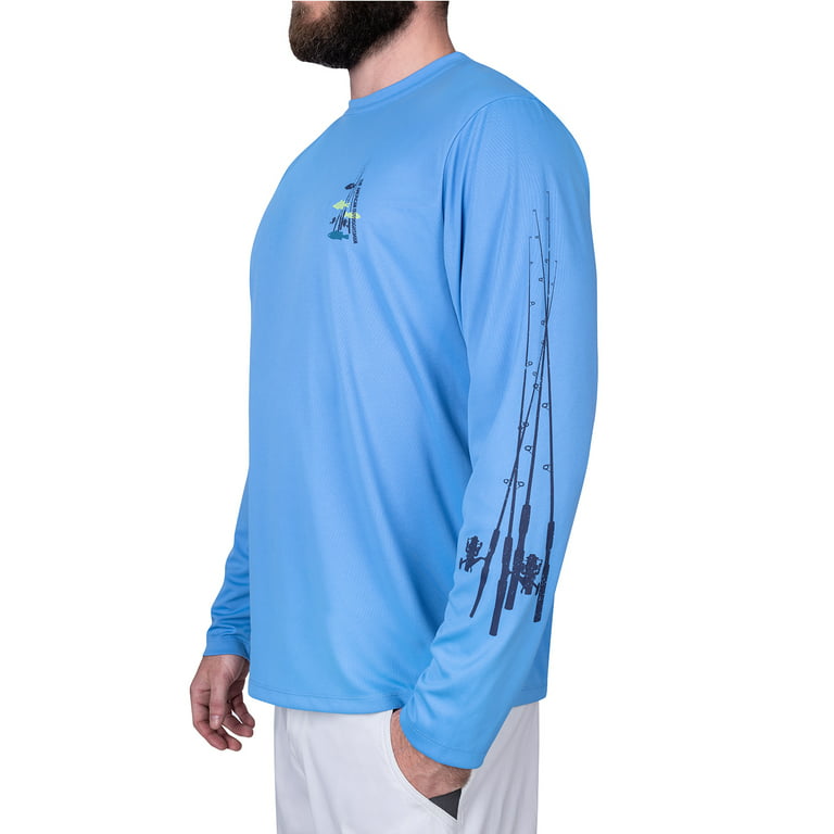The American Outdoorsman Men's Lightweight UPF 50+ UV Sun Protection  Outdoor Long Sleeve Breathable Water Print Shirt (Fish N Poles - Marina,  Large) 