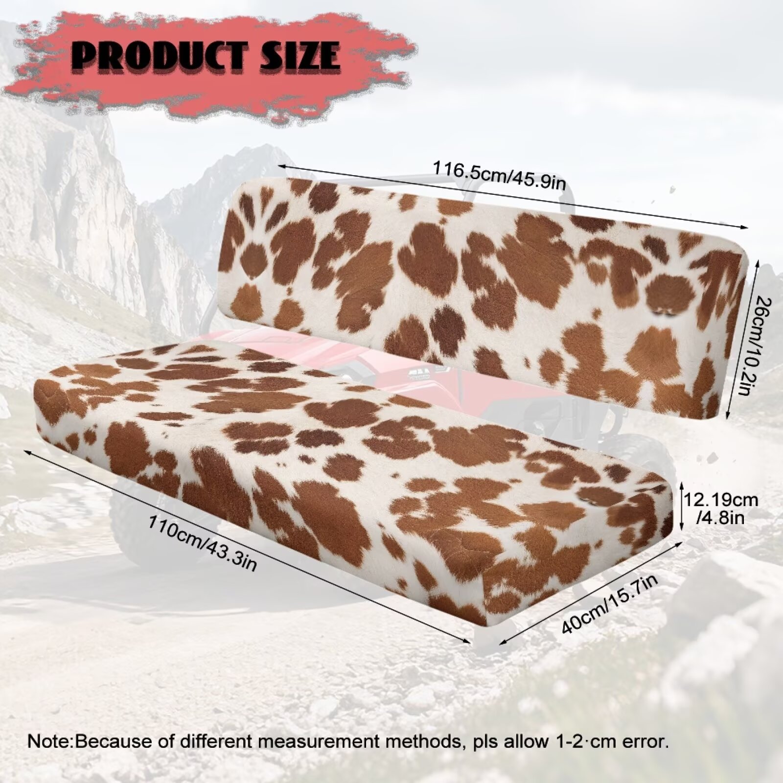 Uorisanigo UTV Seat Cover Compatible with Kawasaki Mule 4010 4x4 FE 2025 2023 2022 2021, Non-Slip Brown Cow Print Mule Bench Seat Cover Windproof All Weather UTV Accessories