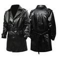thumbnail image 2 of Xzbqbs Leather jacket for Men Casual Button Down Motorcycle Jackets Lightweight Classic PU Faux Leather Lapel Jacket with Belt, 2 of 9