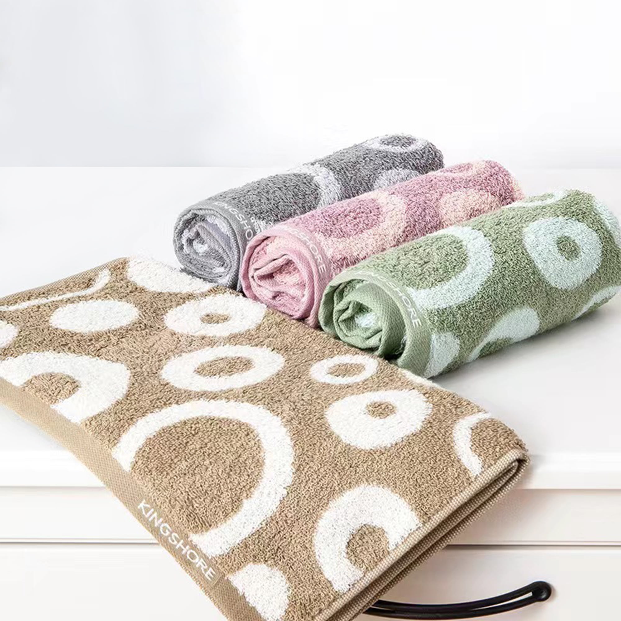 Unique Bargains Cute Round Geometric Pattern Hand Towel Cotton Kitchen Towel Grey 4-Piece