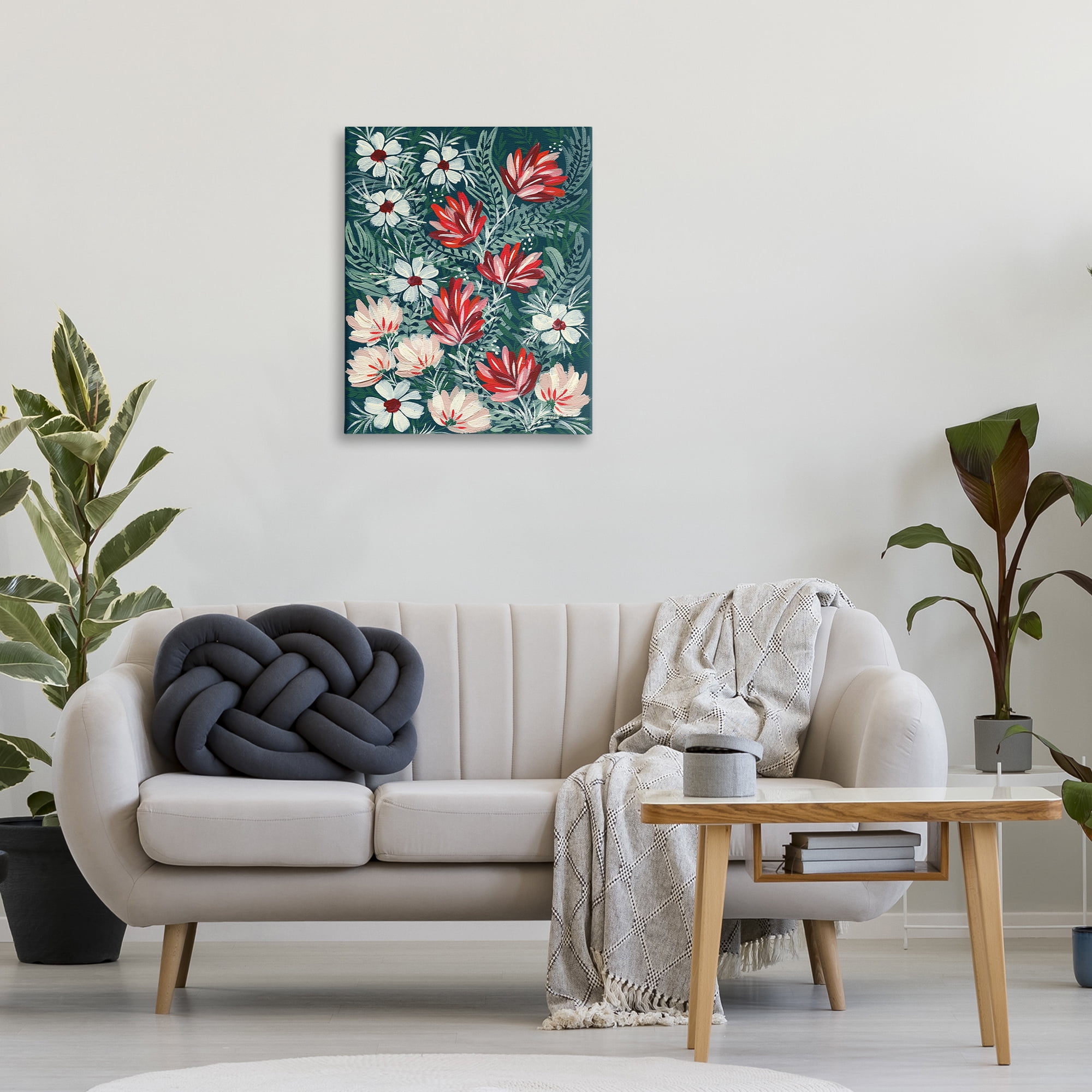 Stupell Industries Folksy Floral Pattern Botanical & Floral Painting Gallery Wrapped Canvas Art Print Wall Art, 24 x 30