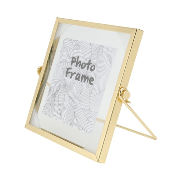 6 x 6inch Gold Floating Glass Frame, Vintage Style and Real Glass Photo Frame Collection Metal Geometric Picture Frame, Double Glass Floating Desk Frame