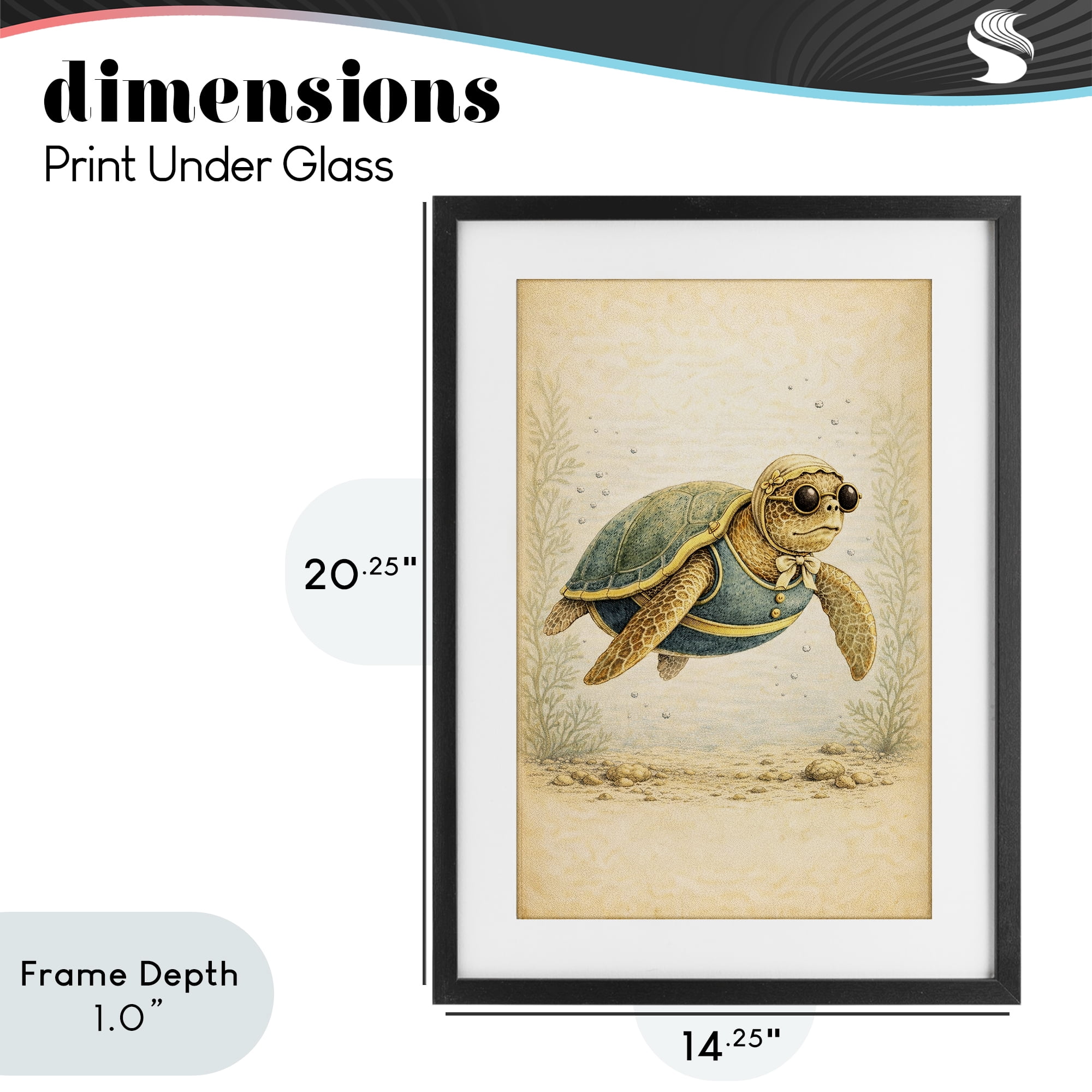 Stupell Industries Maritime Bathing Society Turtle Black Framed Print Under Glass, design by Grotto Studios